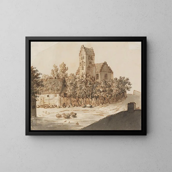 Iglesia de Lyngby - Caspar David Friedrich — cuadro enmarcado en la pared