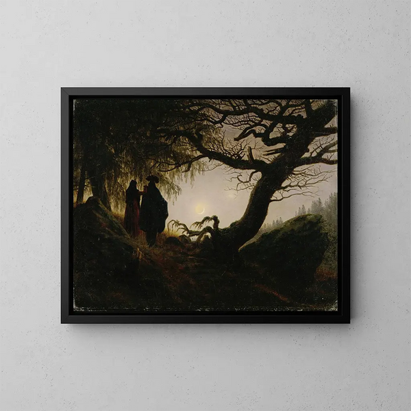 Hombre y mujer contemplando la luna - Caspar David Friedrich — cuadro enmarcado en la pared