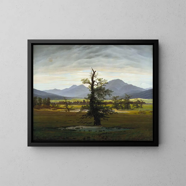 Paisaje de pueblo a la luz de la mañana, L árbol solitario - Caspar David Friedrich — cuadro enmarcado en la pared