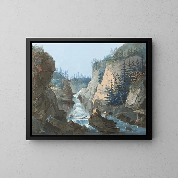Gorge con cascada - Caspar Wolf — cuadro enmarcado en la pared