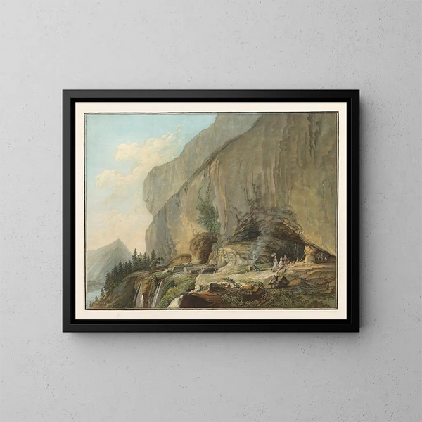 Vista de la cueva de Saint Beat sobre el lago de Thun - Caspar Wolf — cuadro enmarcado en la pared