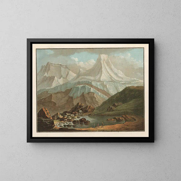 Vue du Grosshorn et du Breithorn avec le petit lac d'Oberhorn - Caspar Wolf — cuadro enmarcado en la pared