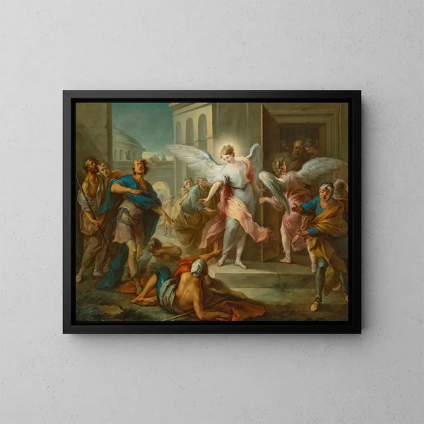 L'aveuglement des habitants de Sodome - Charles André van Loo — cuadro enmarcado en la pared