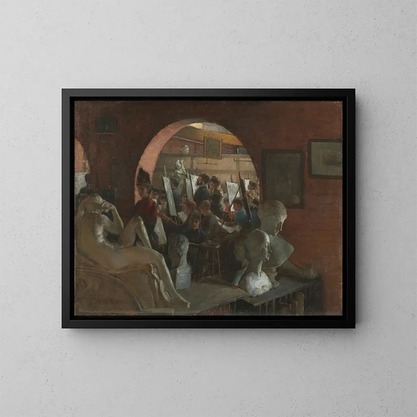 Una alcoba en la Art Students League - Charles Courtney Curran — cuadro enmarcado en la pared