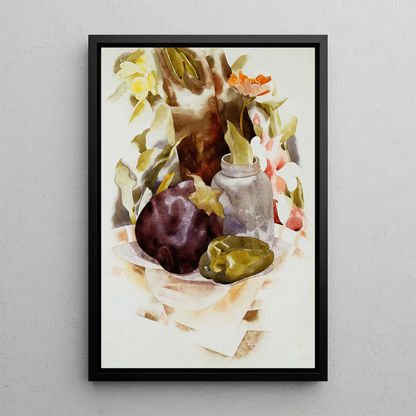 Aubergine et poivron vert - Charles Demuth — framed artwork on a wall