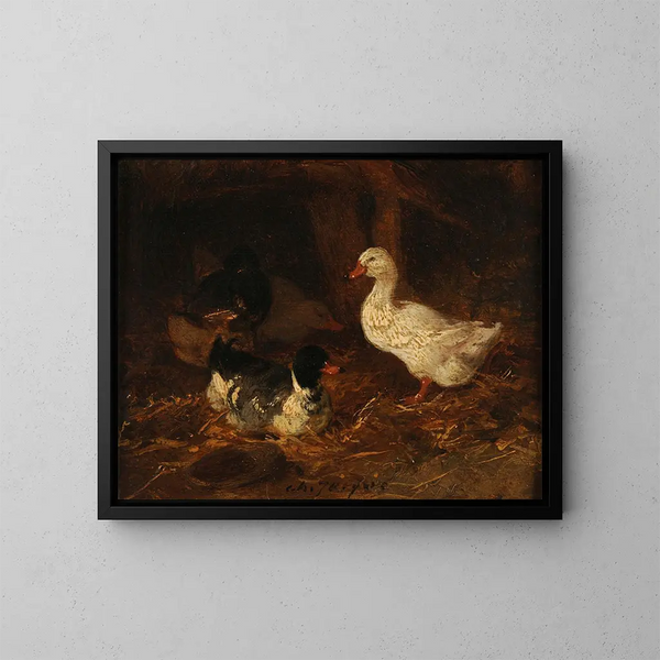 Patos en una granja - Charles Émile Jacque — cuadro enmarcado en la pared