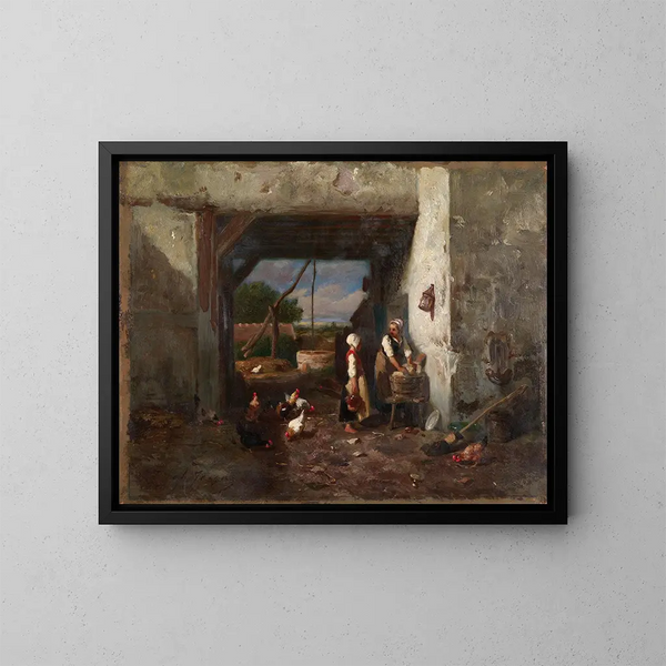Patio de gallinas - Charles Émile Jacque — cuadro enmarcado en la pared