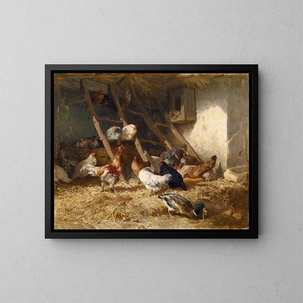 Pollitas - Charles Émile Jacque — cuadro enmarcado en la pared