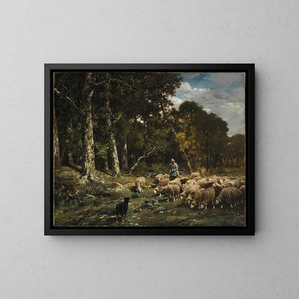 El rebaño - Charles Émile Jacque — cuadro enmarcado en la pared