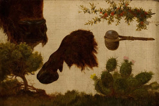 Charles Ferdinand Wimar - Study for The Wounded Buffalo hill sage buffalo head and hoof bull berry stone axe and cactus.webp