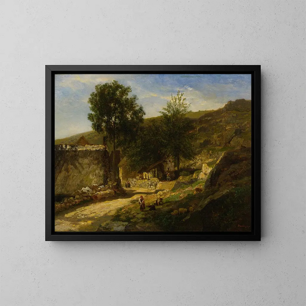 Entrada del pueblo - Charles François Daubigny — cuadro enmarcado en la pared