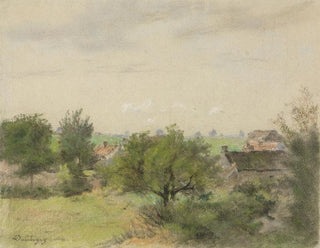 Charles Franois Daubigny - Landschaft mit Husern zwischen Bumen.webp