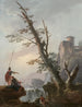 Soldados y pescadores en un paisaje de cascada - Charles François Daubigny — vista de la obra