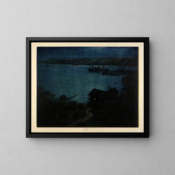 Luz de luna sobre el río Hudson - Charles Frederick William Mielatz — cuadro enmarcado en la pared