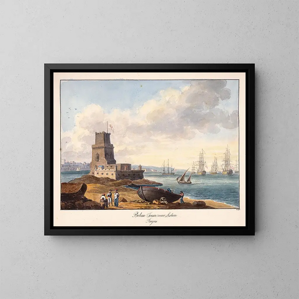 Tour de Belém près de Lisbonne sur le Tage - Charles Hamilton Smith — framed artwork on a wall