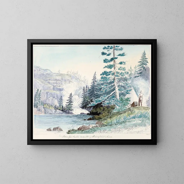 Beverley Falls at the mouth of the Hoar Frost River - Charles Hamilton Smith — framed artwork on a wall
