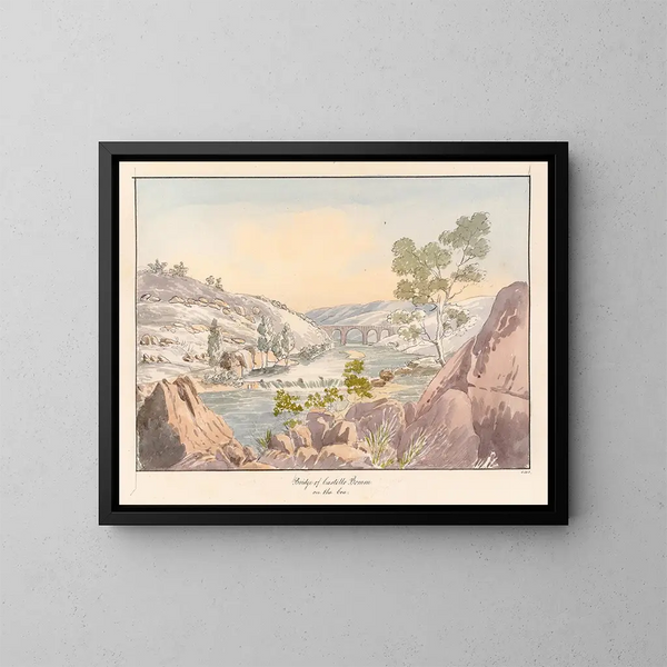 Pont de Castello Bom sur le Coa - Charles Hamilton Smith — framed artwork on a wall