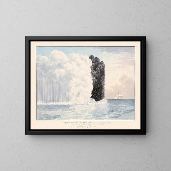 Eruption of Sabrina Volcano Island - Charles Hamilton Smith — framed artwork on a wall