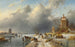 Winter landscape painting with figures on the ice - Charles Leickert — artwork view