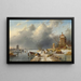 Winter landscape painting with figures on the ice - Charles Leickert — framed artwork on a wall