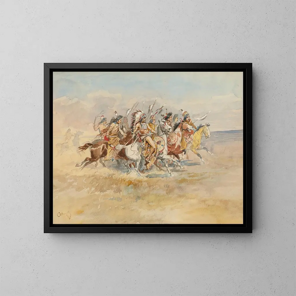 Grupo de guerra de los Blackfeet - Charles Marion Russell — cuadro enmarcado en la pared