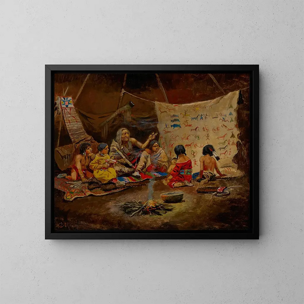 El jardín de infancia - Charles Marion Russell — cuadro enmarcado en la pared