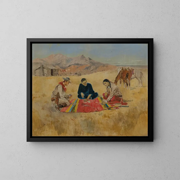 El Juego de Poker - Charles Marion Russell — cuadro enmarcado en la pared
