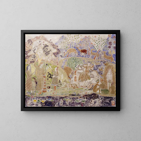 Figuras y ciervos - Charles Prendergast — cuadro enmarcado en la pared