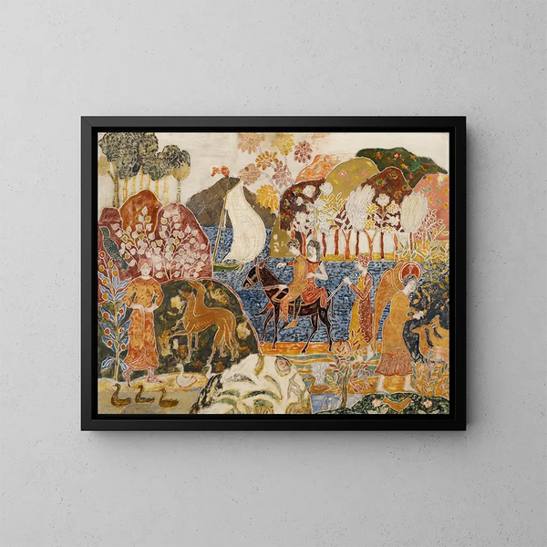Dos figuras sobre una mula - Charles Prendergast — cuadro enmarcado en la pared