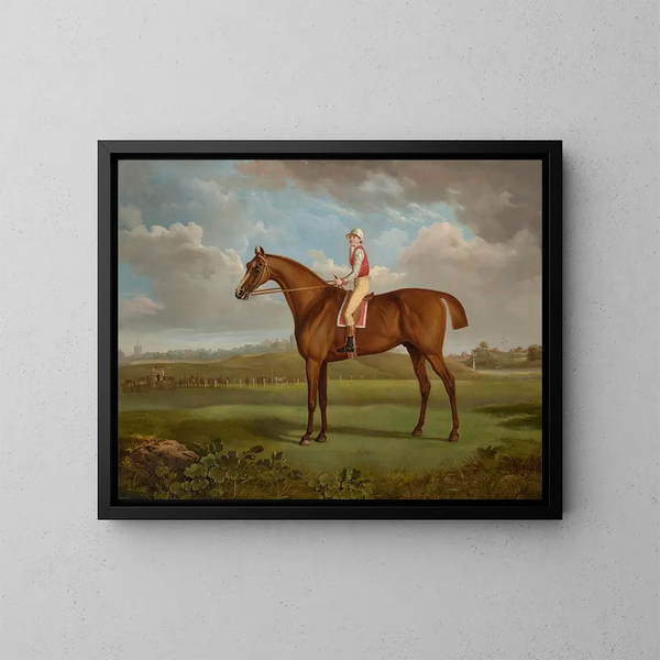 El potro alazán Regulus de M. Charles Taylor, montado por un jockey en Chester - Charles Towne — cuadro enmarcado en la pared
