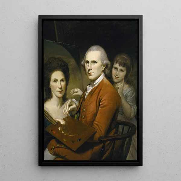 Autorretrato con Angelica y retrato de Rachel - Charles Willson Peale — cuadro enmarcado en la pared