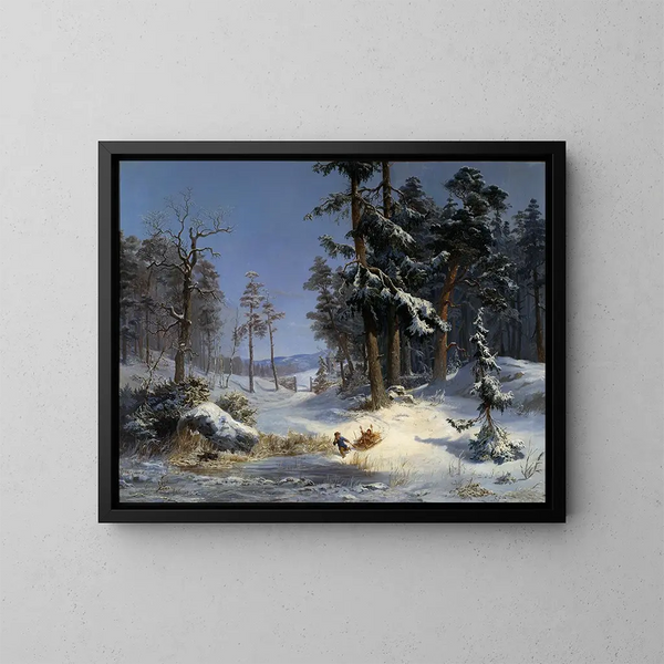 Paisaje de invierno desde la carretera de la reina Christina en Djurgården, Estocolmo - Carlos XV de Suecia — cuadro enmarcado en la pared