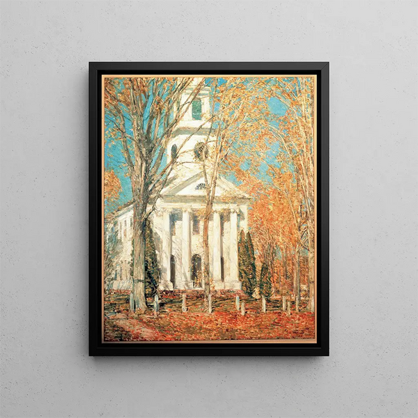 Church in Old Lyme, Connecticut - Childe Hassam — framed artwork on a wall