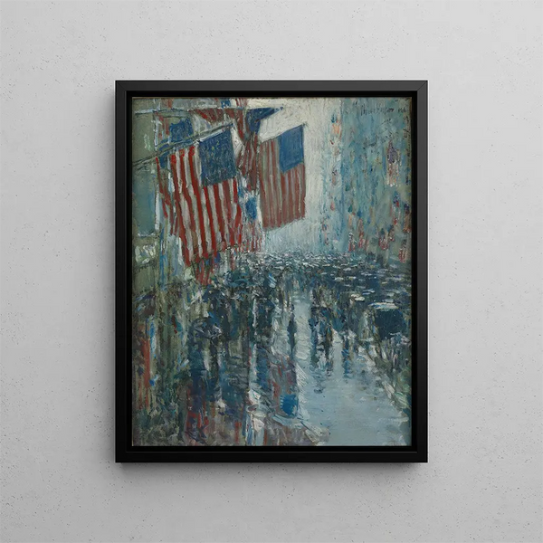 Rainy Day on Fifth Avenue - Childe Hassam — framed artwork on a wall