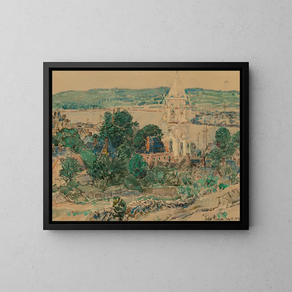 Estudio para el revestimiento de la Primera Iglesia Bautista de Gloucester - Childe Hassam — cuadro enmarcado en la pared