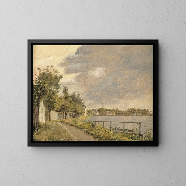 Vista de Dosseringen cerca del faubourg de Sterbro, en las afueras de Copenhague, cielo nublado - Christen Købke — cuadro enmarcado en la pared