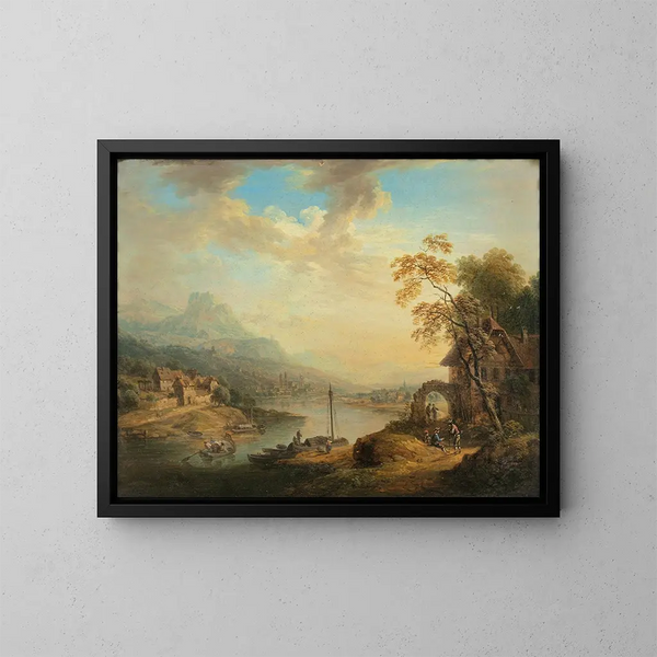 River landscape painting - Christian Georg Schütz l'Ancien — framed artwork on a wall