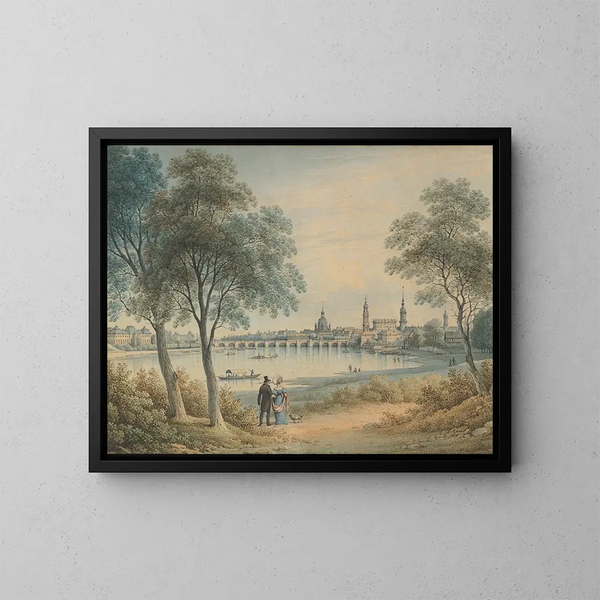 View of Dresden from the West - Christian Gottlob Hammer — framed artwork on a wall