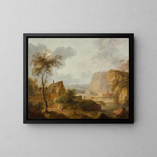 Christian Hilfgott Brand - Gebirgslandschaft mit Fluss und Bauernhof.webp