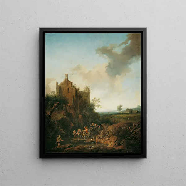 Christian Hilfgott Brand - Landschaft mit Schlossruine und Pferdewagen.webp