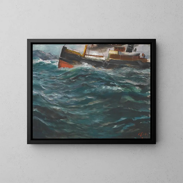 Un navire dans une mer agitée - Christian Krohg — cuadro enmarcado en la pared