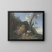 Landscape painting with a shepherd, two goats, two sheep, and a goat - Christian Wilhelm Ernst Dietrich — framed artwork on a wall