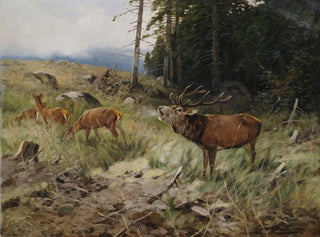 Christoffer Drathmann - Rhrender Hirsch und Rehe am Waldrand.webp