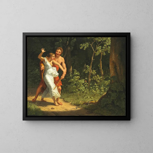 Una escena de seducción en un bosque - Christoffer Wilhelm Eckersberg — cuadro enmarcado en la pared