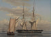 Una goélette naval estadounidense en ancla mientras sus velas se secan - Christoffer Wilhelm Eckersberg — vista de la obra