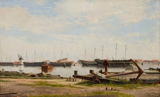 Christoffer Wilhelm Eckersberg - Parti af Nyholm med kranen og nogle krigsskibe.webp