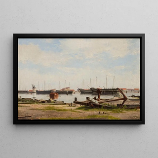 Christoffer Wilhelm Eckersberg - Parti af Nyholm med kranen og nogle krigsskibe.webp