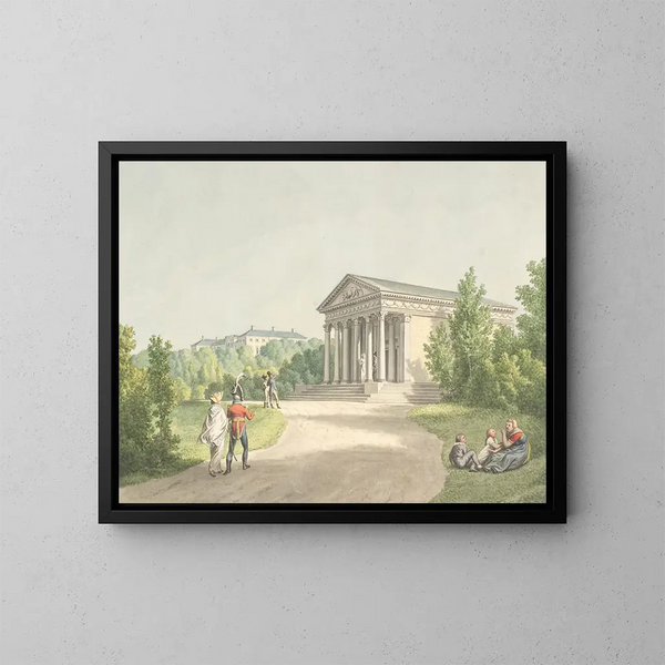 Perspectiva del jardín de Frederiksberg cerca del castillo y del templo de Apolo - Christoffer Wilhelm Eckersberg — cuadro enmarcado en la pared