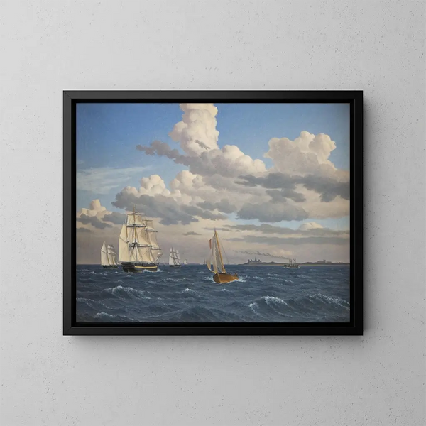 Bateaux dans le Sound au nord du château de Kronborg à Elsinore - Christoffer Wilhelm Eckersberg — cuadro enmarcado en la pared