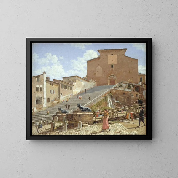 Las escaleras de mármol que conducen a la iglesia de Santa Maria in Aracoeli en Roma - Christoffer Wilhelm Eckersberg — cuadro enmarcado en la pared
